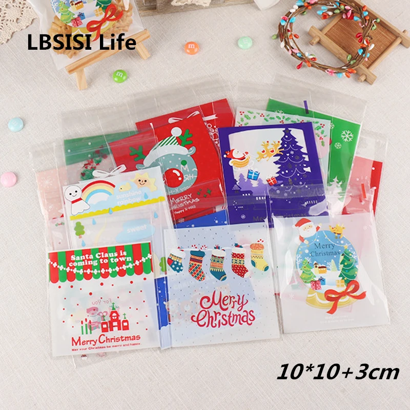 LBSISI Life, 100 шт, веселые рождественские пакеты для печенья на Хеллоуин, конфета, снег, год, сделай сам, упаковка, самоклеющиеся пакеты, подарочные пакеты