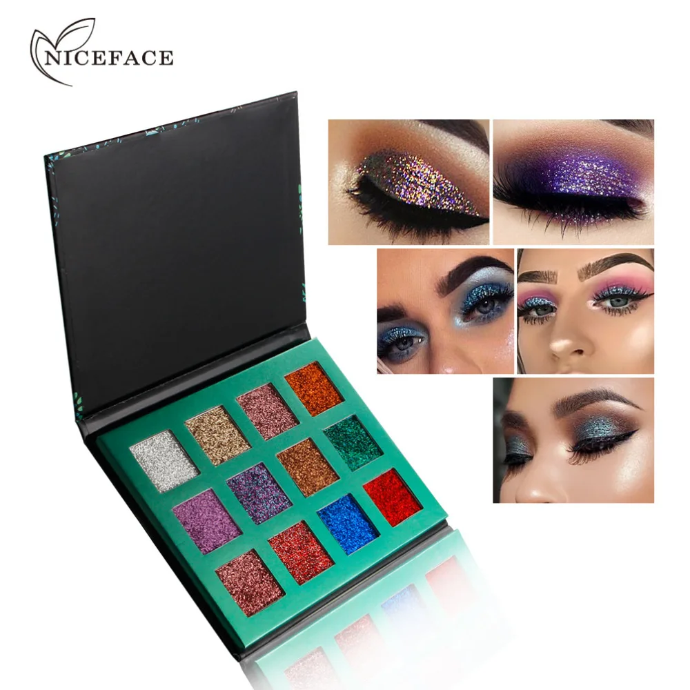 Niceface 12 видов цветов водостойкие блестящие тени для век Палитра Сияющие металлы
