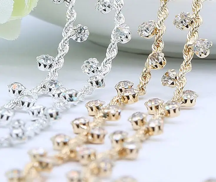 1 ярд блестящие стразы кристаллы серебро/золото ленточка с металлическим