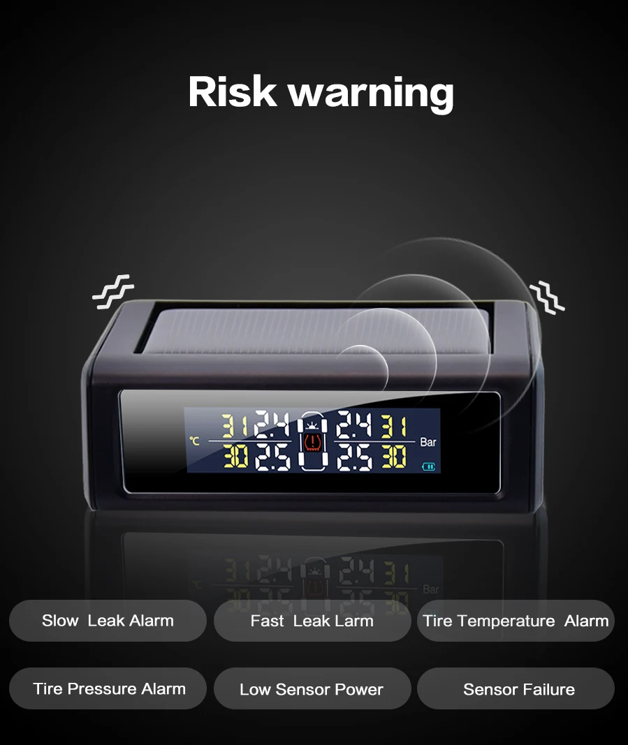 Kommander автомобилей TPMS шин Давление мониторинга Системы солнечной зарядки HD цифровой ЖК-дисплей Дисплей Автоматическая сигнализация Системы Беспроводной с Сенсор