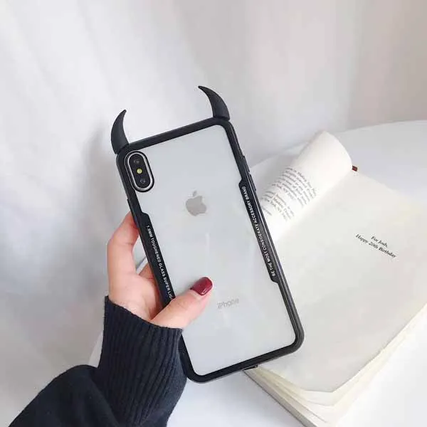 a Прозрачные чехлы LOVECOM Devil Horn для iPhone 11 Pro Max XS Max XR X 6 6S 7 8 Plus, акриловая задняя крышка, чехол, подарки - Цвет: a