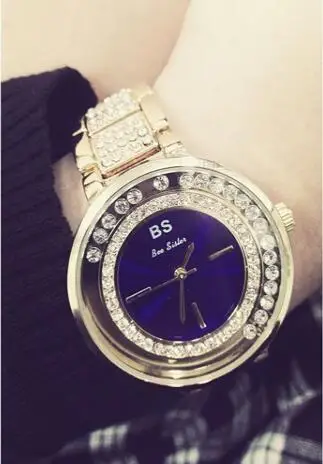 gold blue Высокое качество, стразы, браслет из нержавеющей стали, часы, простые, модные, бриллиантовая петля, женские часы, Relogio Feminino - Цвет: gold blue