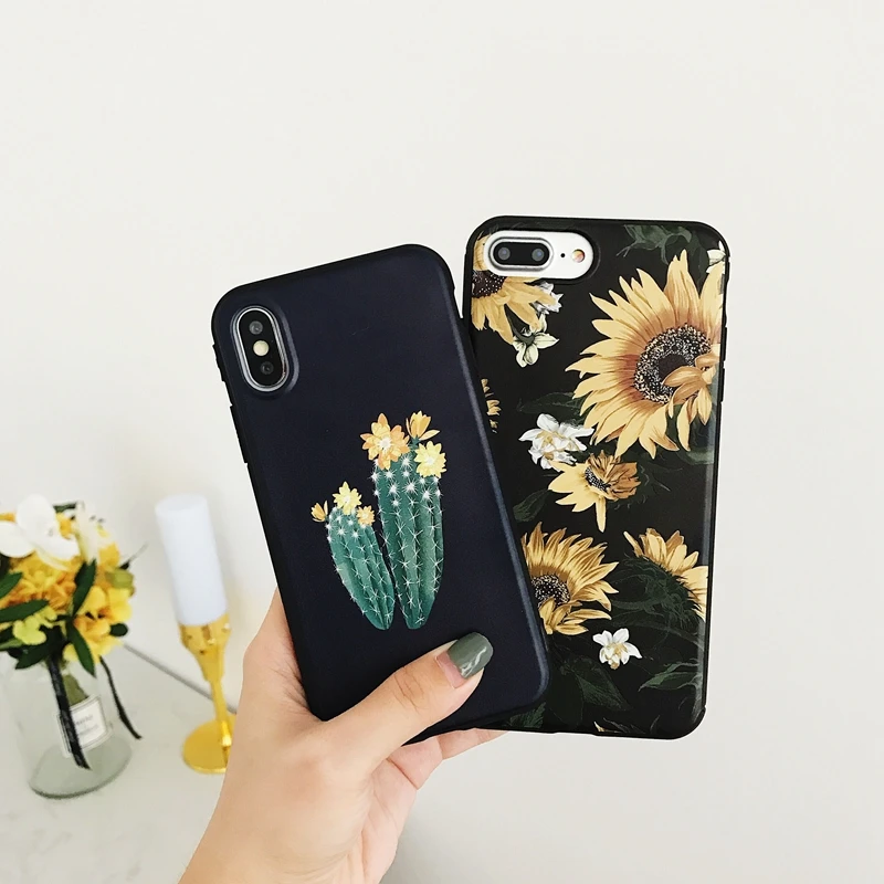 Для iPhone XS Max случае Роскошные красочные подсолнечника с изображением кактусов
