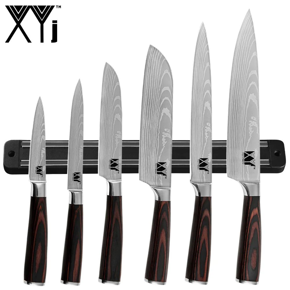 F 7 PCS Sets XYj профессиональный нож шеф-повара набор Кливер овощные ножи нарезки сантоку ножи подходят Магнитный и держатель кухонных инструментов из нержавеющей стали - Цвет: F 7 PCS Sets