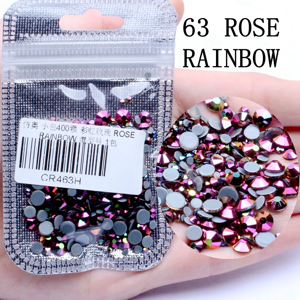 ROSE RAINBOW Смешанные размеры 400 шт./упак. все AB Цвета Hotfix Flatback Стразы для ногтей Rhinestoens для дизайна ногтей 3D украшения для ногтей украшение драгоценных камней - Цвет: ROSE RAINBOW