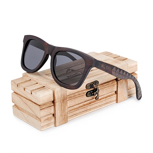 BOX1 BOBO BIRD Okulary Ebony Wood Солнцезащитные очки поляризованные серые линзы для мужчин и женщин очки с гравировкой дропшиппинг - Цвет линз: BOX1