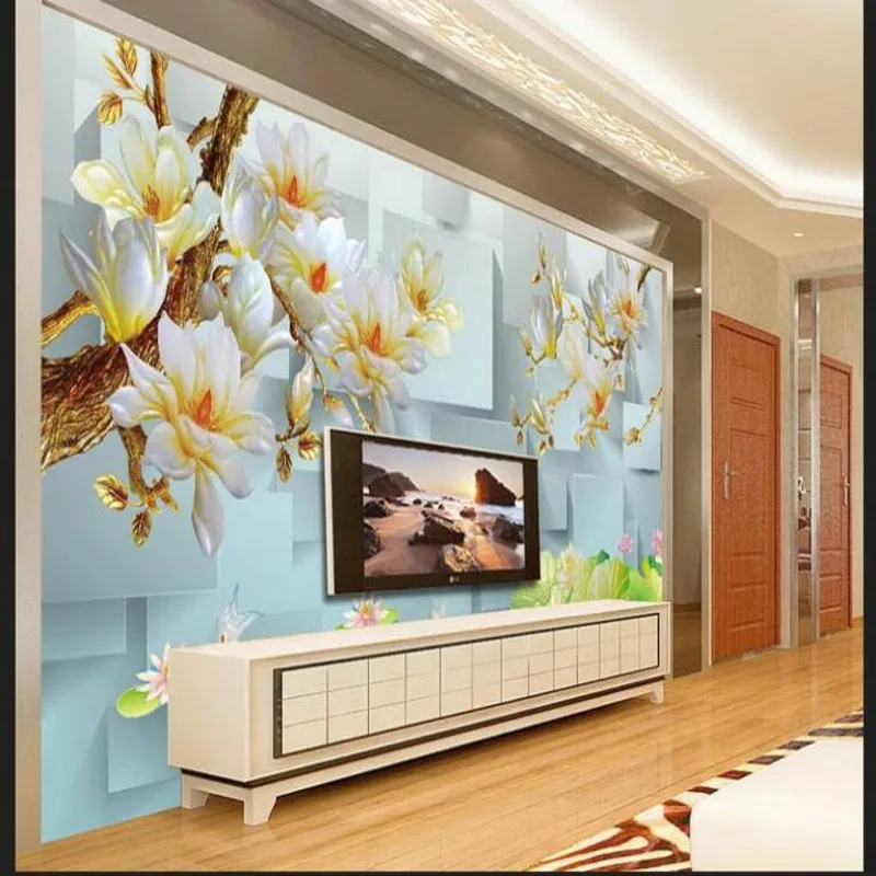 

beibehang Large Custom Wallpaper Mural 3D Stereo Magnolia Living Room Bedroom TV Wall Decorative Painting