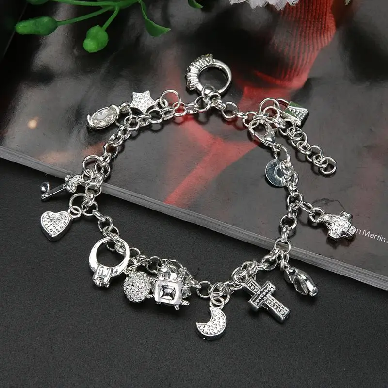 Bracelet for Women Cross Heart Lock Pendant Femme Chic bracelets &amp bangles Silver Color pulseira feminina Jewelry New | Украшения и
