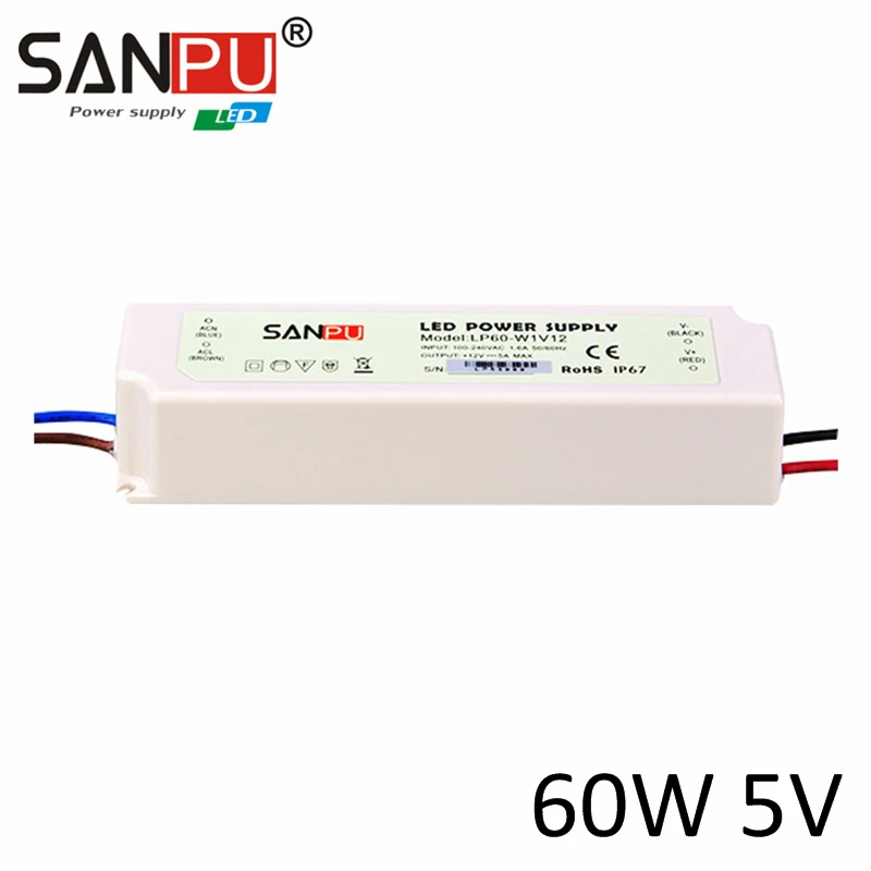 Светодиодный импульсный источник питания 5V 12A тонкий водонепроницаемый 60W SANPU AC