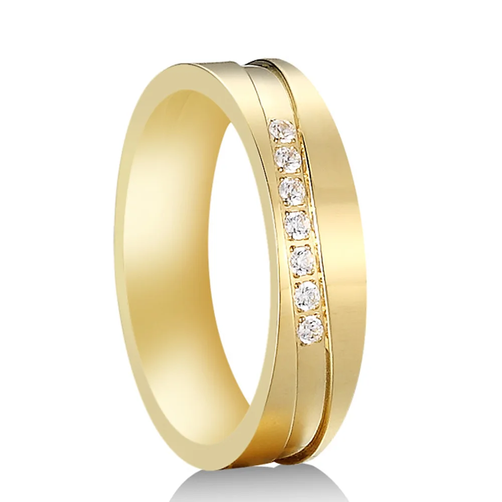 6 мм золото цвет титан сталь пары обручальное кольцо с 7 CZ камень Alliance Bijoux Groove отделка Размеры от 5 до 12 - Цвет основного камня: 1 piece for women