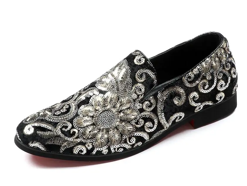 Gold RED Embroidered Luxury Loafers Shoes Men Round Toe Sewing Dress Wedding Shoes Male Slip On Rihanna Creepers Casual Flats