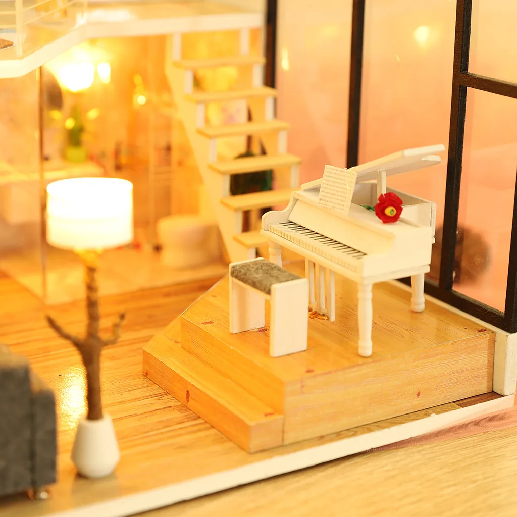Светодиодный светильник кукольный дом мебель Diy Миниатюрный 3D Деревянный миниатюрный кукольный домик игрушки для детей подарки на день рождения дуплексная квартира