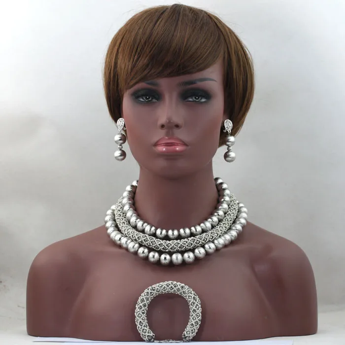 Африканские серебристые серые костюмные ювелирные наборы нигерийские