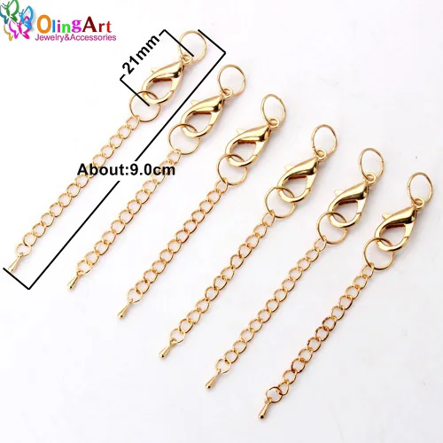 21MM 12PCS KCG OlingArt 10/12/14/15/18/21 мм 12 шт./лот покрытие KC Золотой "сделай сам", зажим для ожерелья браслет с застёжкой "Лобстер" Расширение цепочки хвостами для изготовления ювелирных изделий - Цвет: 21MM 12PCS KCG