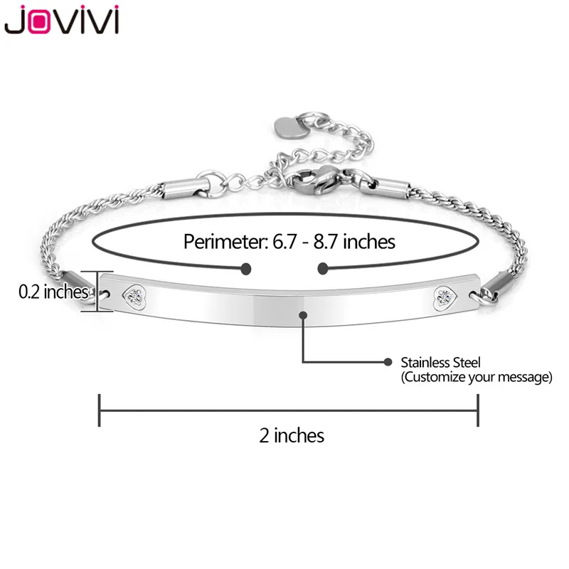 Jovivi нержавеющая сталь сердце кубический цирконий ID тег браслеты для женщин