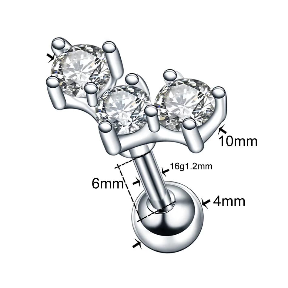 K0623 1.2x6x4mm 1Pc New Arrival Surgical Steel Tragus Earrings Cartilage Piercing Oreja Ear Stud Helix Moon Heart Earrings Piercing Sexy Jewelry - Окраска металла: K0623 1.2x6x4mm