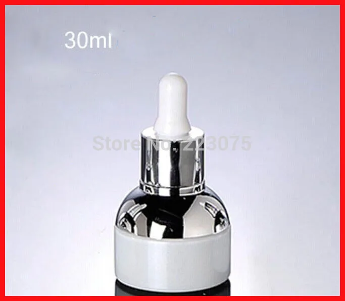 Новая белая стеклянная бутылка капельница 30 мл с серебряным плечом и воротником