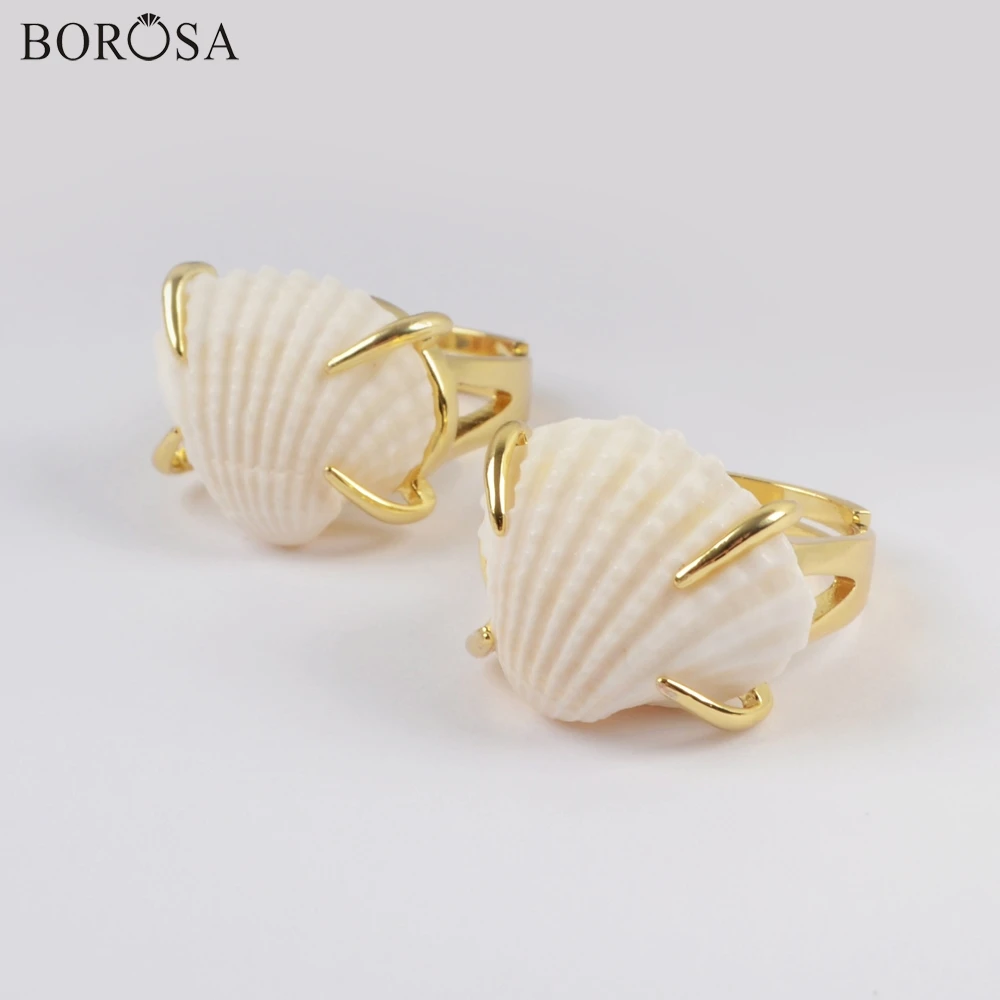 Женское кольцо BOROSA 10 шт. Золотое безель с натуральным жемчугом и гребешками