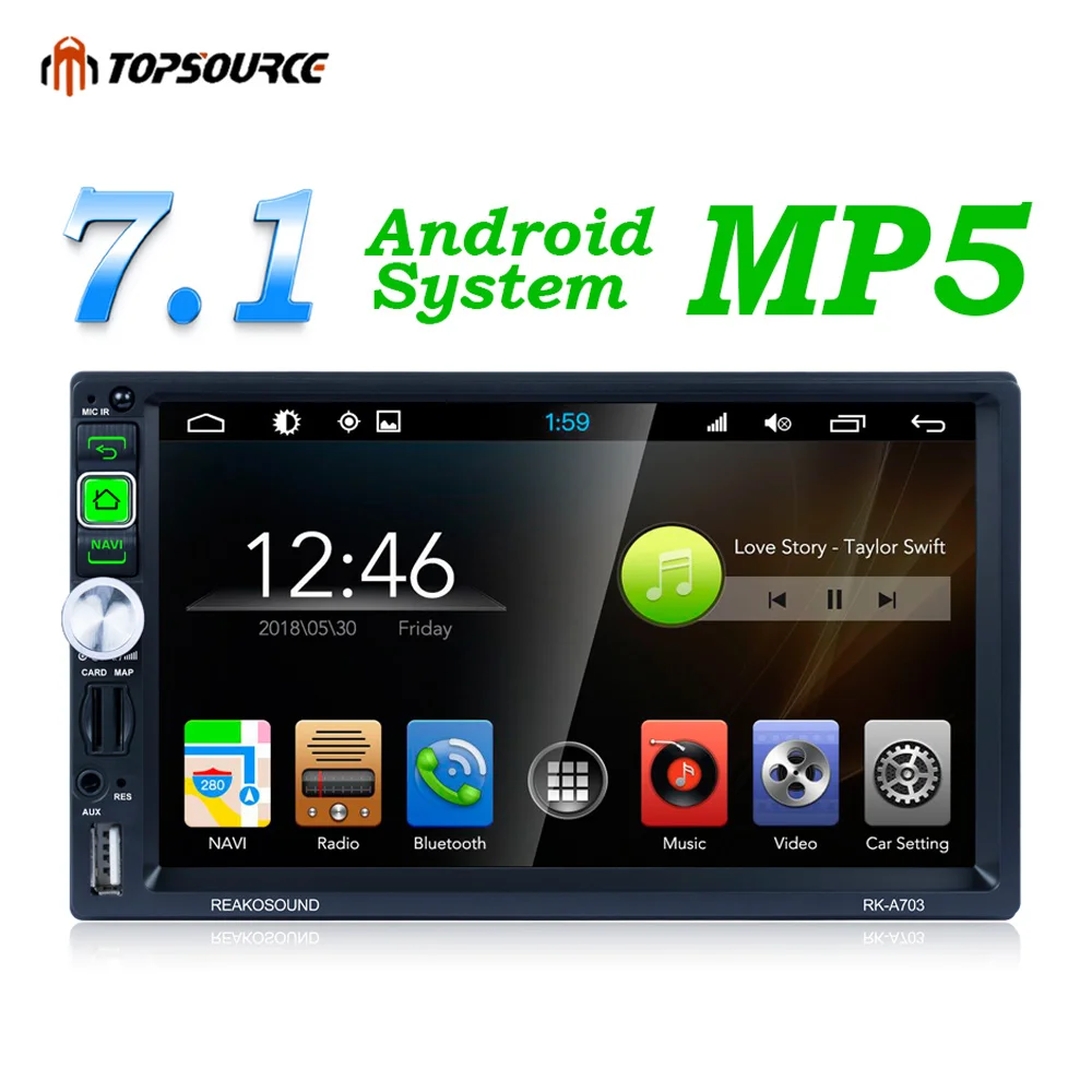 TOPSOURCE 7 Inch Car Mp5 Player for Android Stereo Radio Bluetooth Gps Hd Lcd Screen Touch Display Bt Wifi Am/fm Audio With Usb |