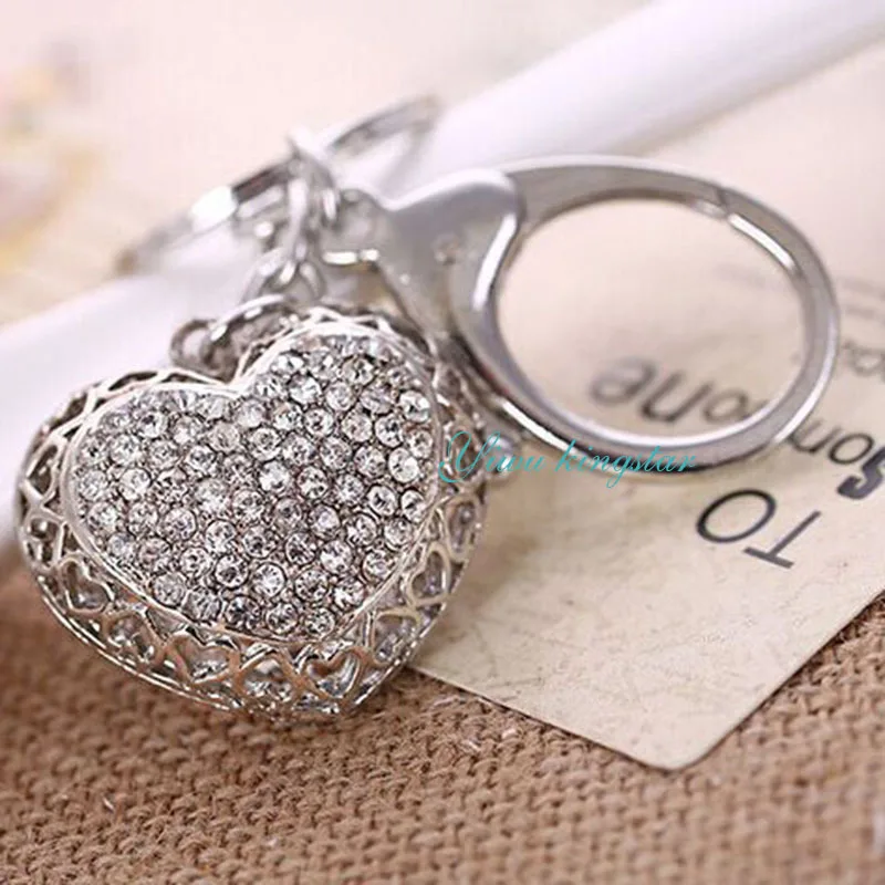 Модное двойное кольцо-брелок с кристаллами в форме сердца женский брелок