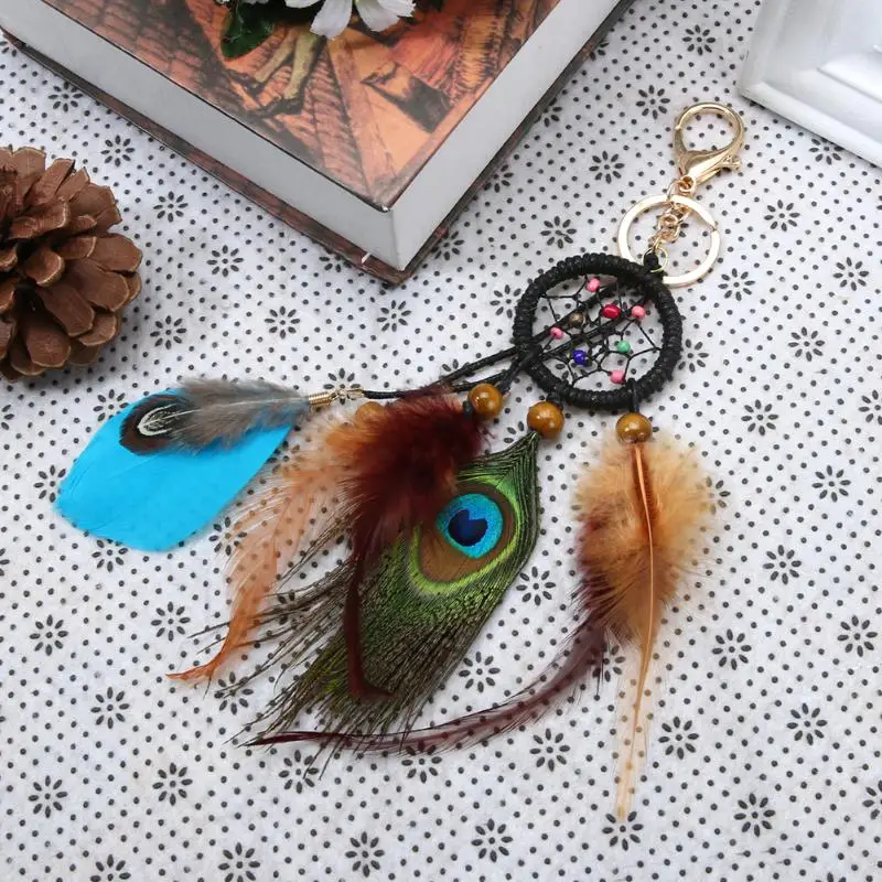 Автомобильная сумка подвесное кольцо для ключей женщин Ловец снов декор перьями