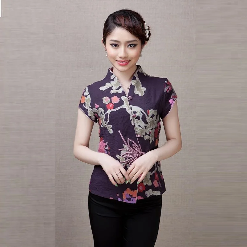 3 Китайские Топы Cheongsam для женщин летняя одежда Шанхай Тан Женская винтажная фольклорная рубашка женские китайские Топы TA1606 - Цвет: 3