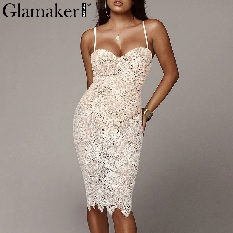 Женское кружевное платье Glamaker черное винтажное облегающее средней длины для