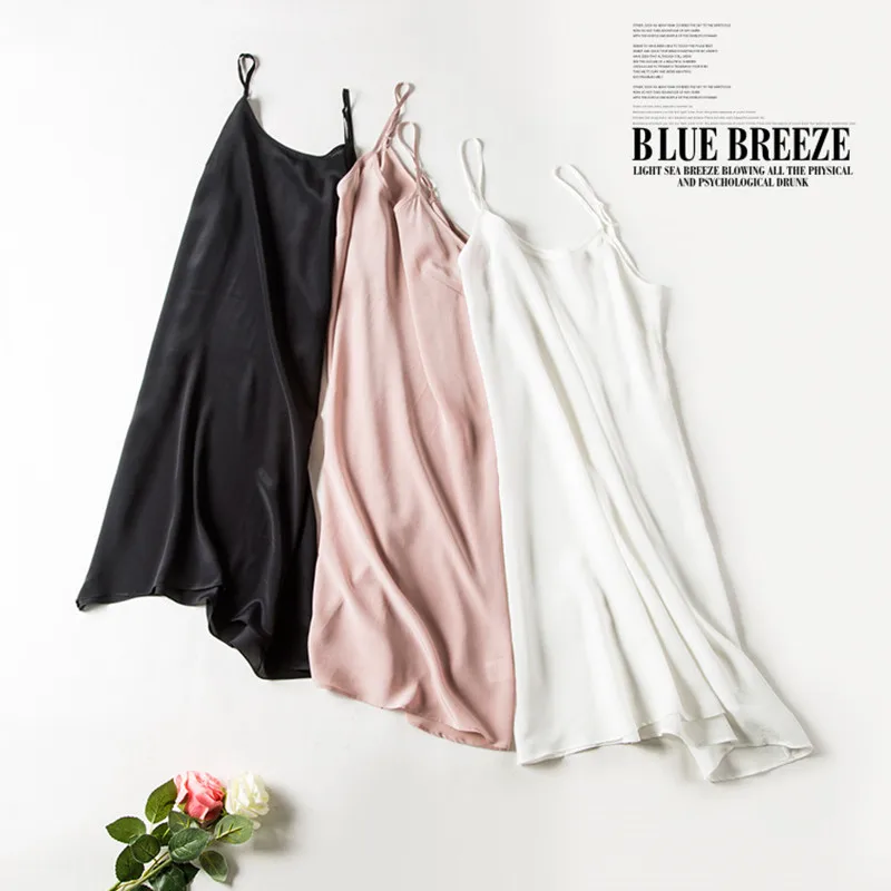 Пикантные ночные рубашки из чистого шелка на толстых лямках женское базовое