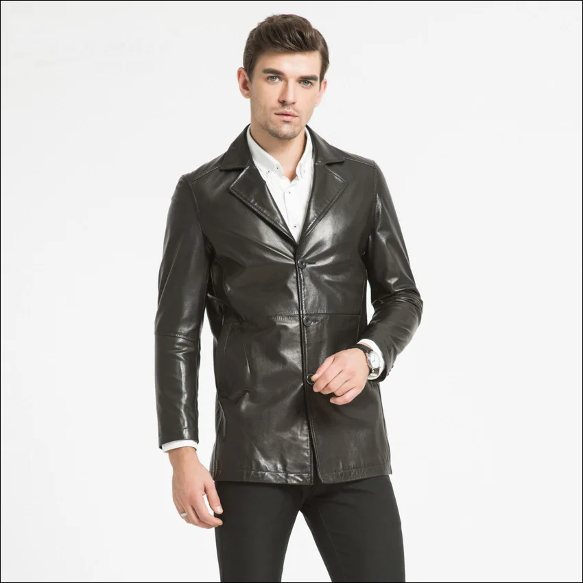 Maylooks 2019 куртка из козьей кожи мужская кожаная повседневная Длинная ветровка