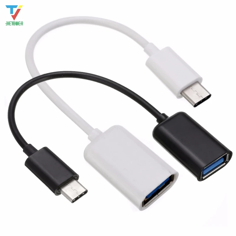 

100 шт./лот, новый тип C, OTG кабель, адаптер USB 3,1 Type-C, штекер USB 2,0 A, Женский OTG, кабель для передачи данных, шнур, адаптер, белый/черный, 16,5 см