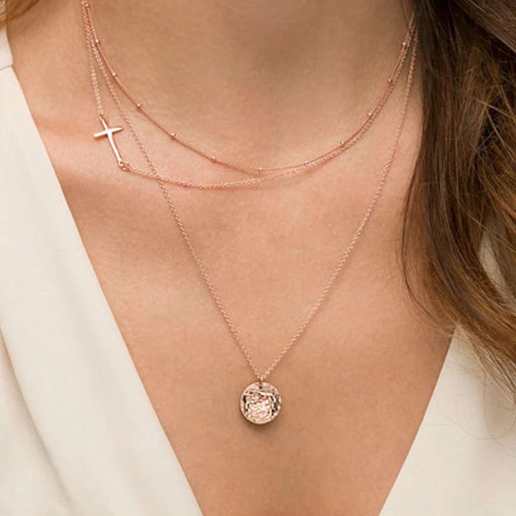 Золотые ожерелья с перекрестными дисками модные ювелирные украшения в богемном