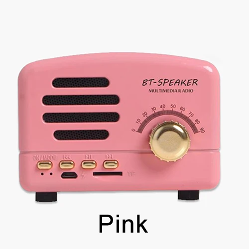 Pink Ретро Bluetooth динамик FM радио беспроводной портативный мини супер бас Музыка громкий динамик s 2 канала для компьютера телефон Поддержка TF - Цвет: Pink