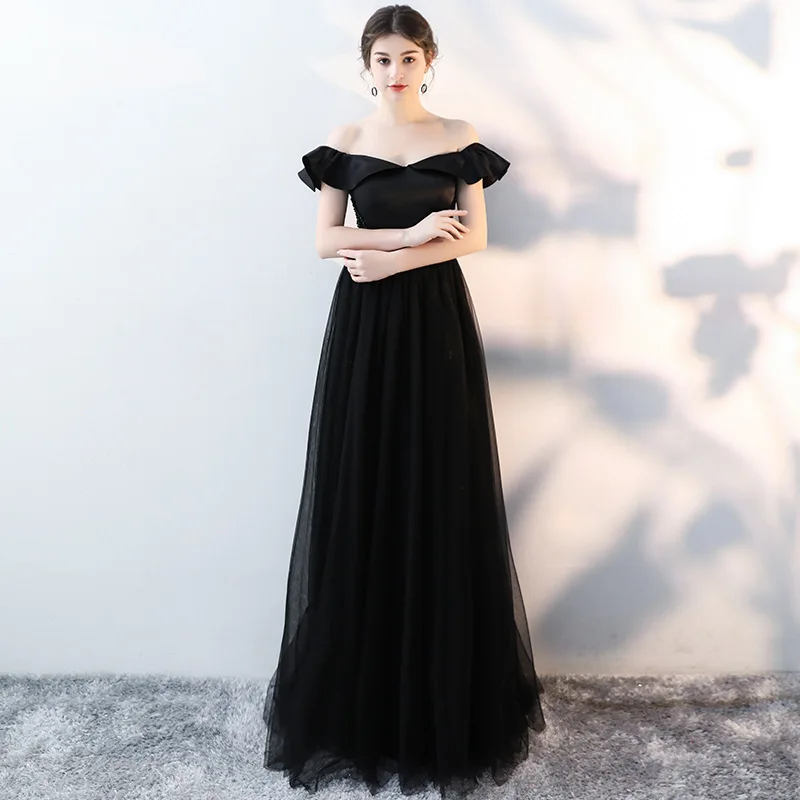 

Black Off The Shoulder Sequin Beading Vestidos De Festa Lace Up Ruffles A-line Long Formal Evening Dresses 2020 Prom Party Gowns