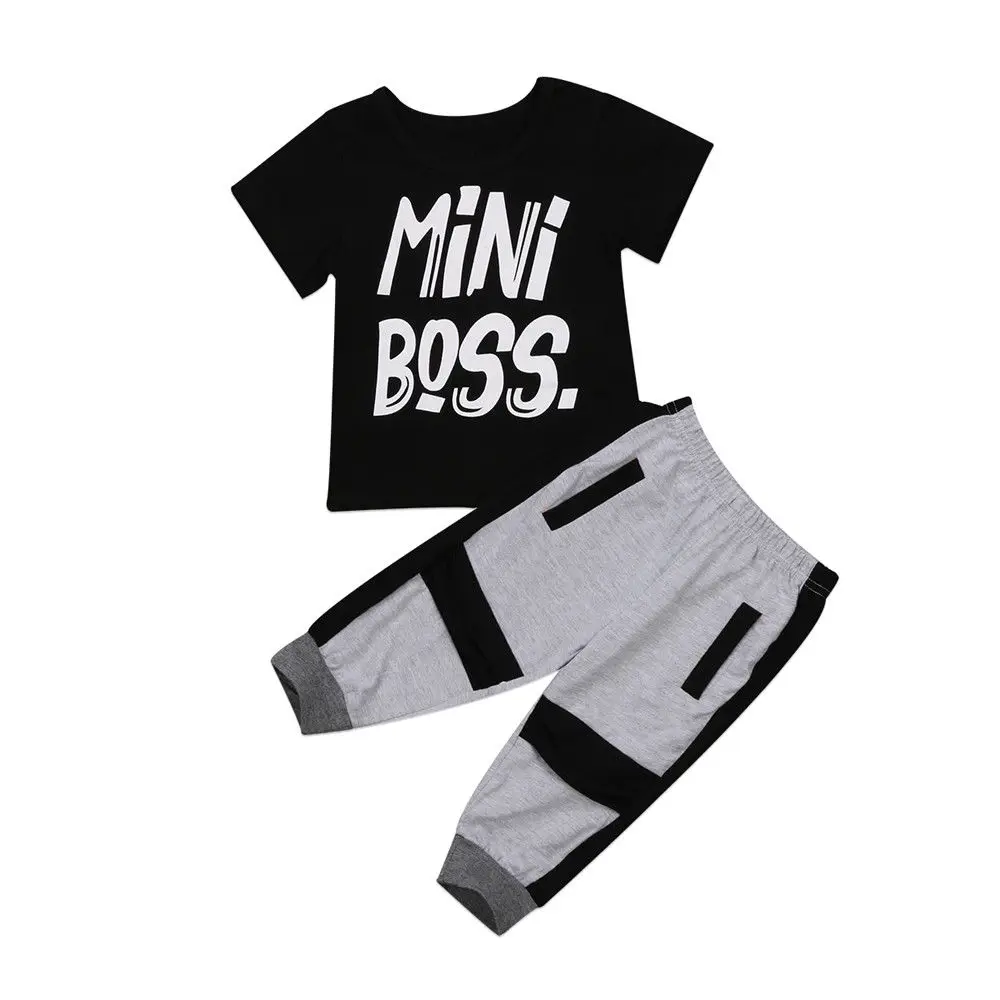

Pudcoco 2pcs Kids Baby Boy Casual Cotton Short Sleeve O-neck Mini Boss Printed T-shirt Pants Outfits Set 1-6years Helen115