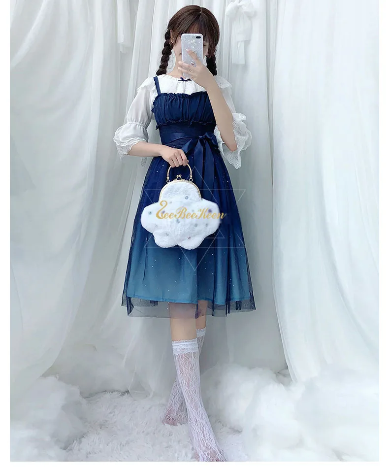 Летнее платье для взрослых Hanfu для женщин шифоновое платье на бретельках звездное небо градиент JSK лолита кружевное платье для девочек весенний милый костюм Лолиты