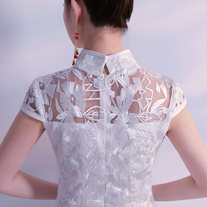 Белое традиционное китайское свадебное платье сексуальное Qipao Русалка Cheongsam вечернее кружевное платье современные восточные платья элегантные Qi Pao