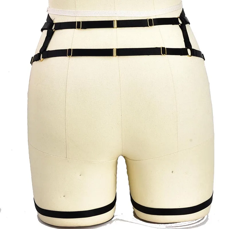 

Women Gothic Bondage Harness Harajuku Exotic Apparel Punk Elastic Full Body Harness Belt Sexy Cupless Bra Black Bottom Garters