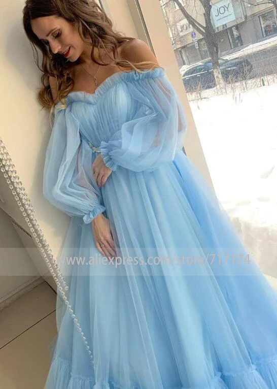 same as picture Скромное платье из тюля с открытыми плечами в пол, ТРАПЕЦИЕВИДНОЕ платье для выпускного вечера с кружевной аппликацией на талии, вечернее платье со шнуровкой на спине - Цвет: same as picture