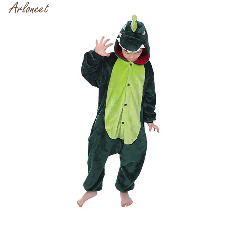 Одежда arloneet/Детские пижамы с длинными рукавами и рисунками животных для мальчиков и девочек г., детское хлопковое пальто с капюшоном для всей семьи, пижамы - Цвет: Green