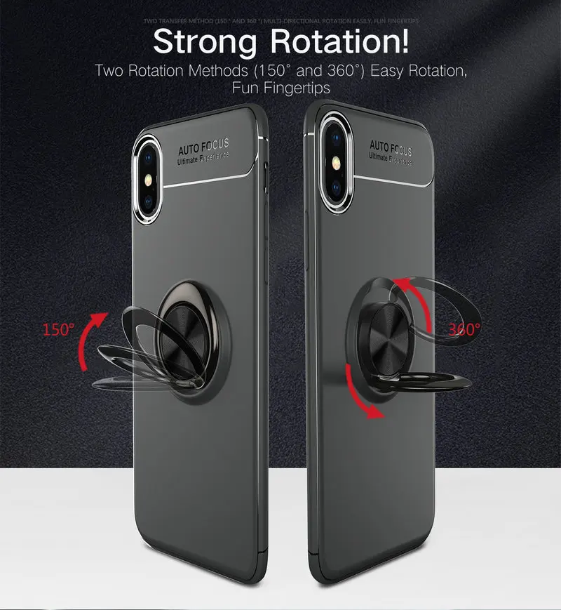 For iPhone XS MAX Case Funda XR Luxury Soft Silicone Cover X Plus Metal Finger Ring Holder Stand Cases |