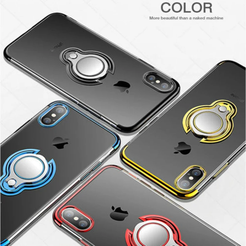 For OPPO K1 R17 Pro Case Slim Soft TPU Plating 360 Ring Stand Back Cover for VIVO X20 Plus X21 Y69 Support Car Magnetic Holder |