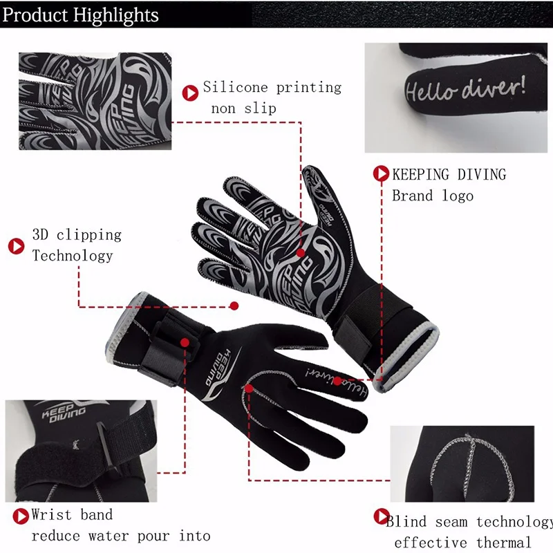 

Neoprene Scuba Dive Swim Gloves Snorkeling Equipment 3MM Anti Scratch Keep Warm Wetsuit Material Winter Swim Spearfishing New s