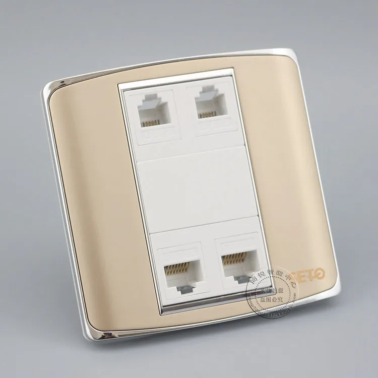 4 порта RJ11 Cat3 и RJ45 Cat5e сеть Ethernet LAN цвет Шампань розетка панель Лицевая