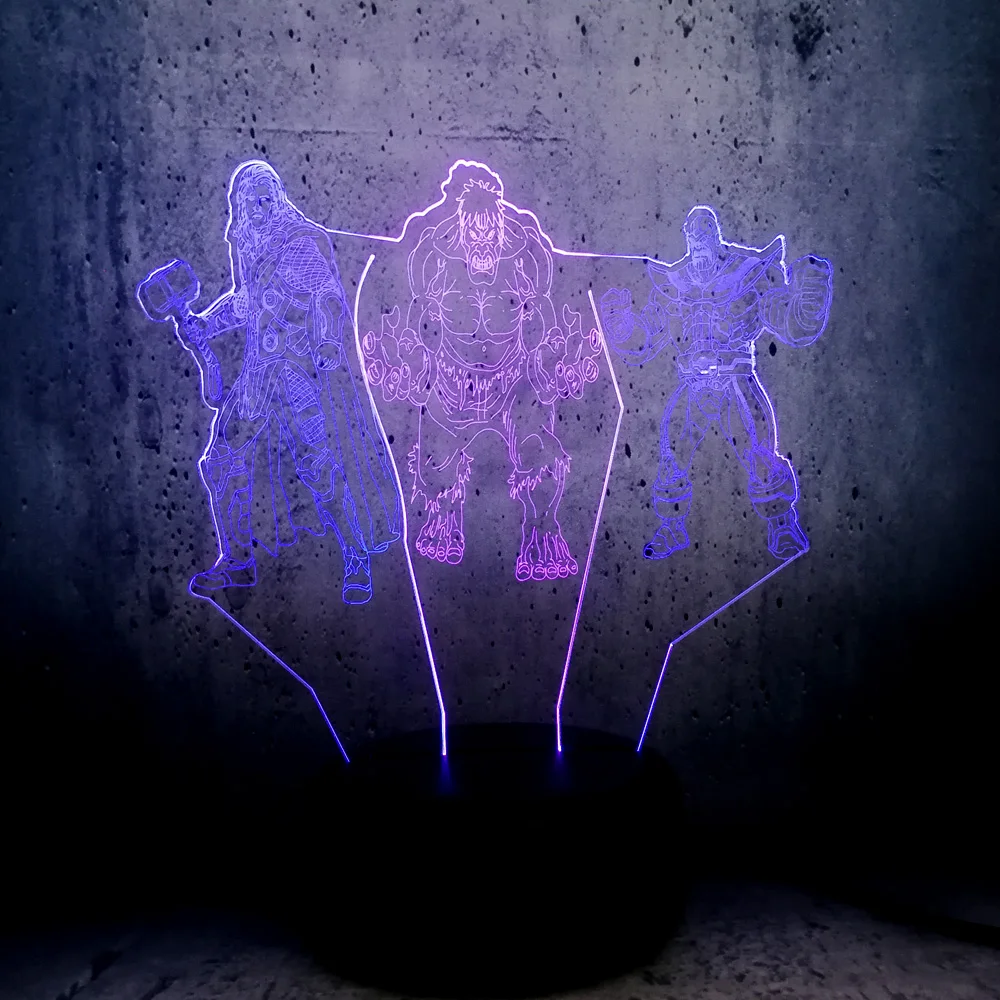 3D Illusion Dual Color Lamp Thor The Hulk and Thanos Night Light Children Teenager bedroom desk decor movie fans super | Освещение