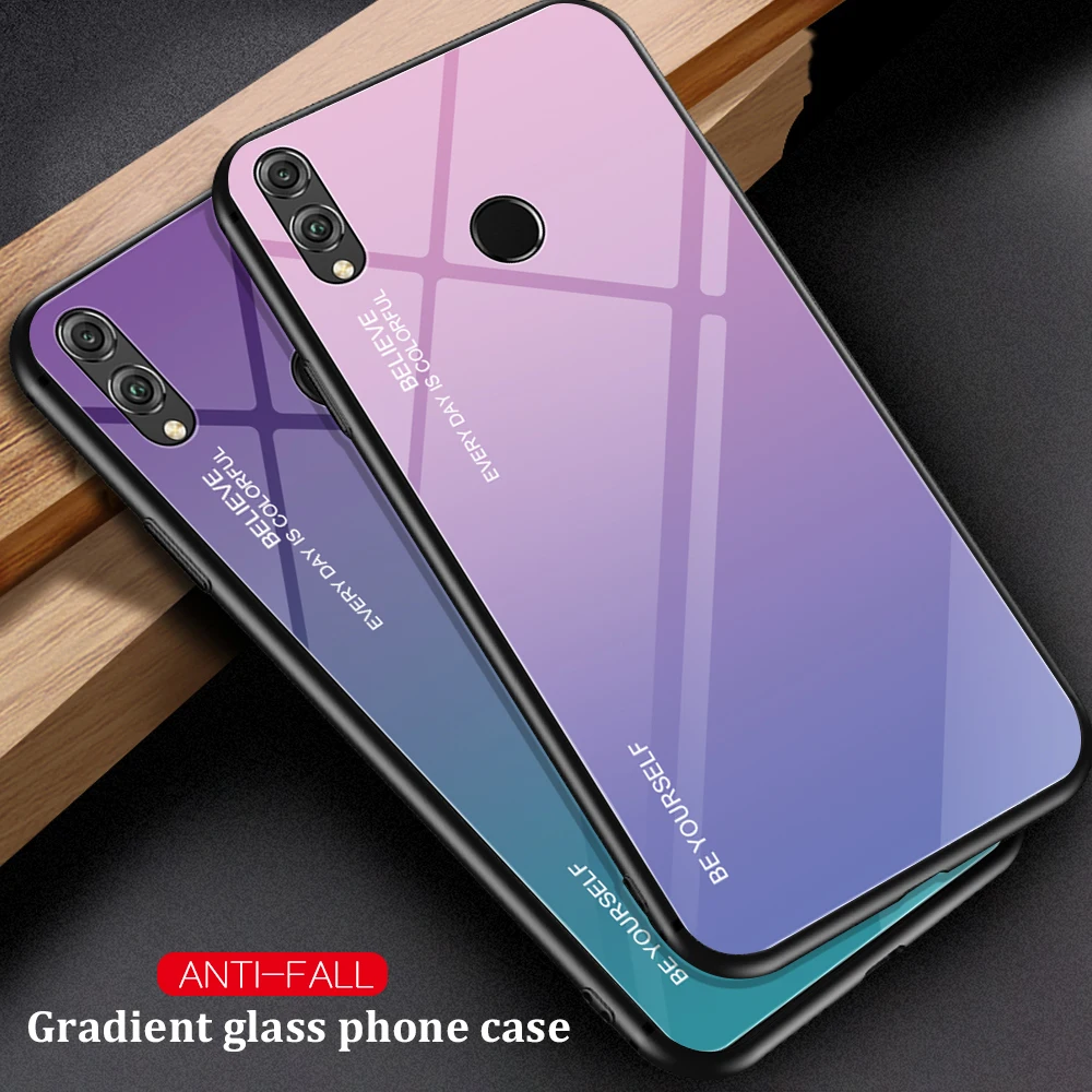 Gradient Tempered Glass Case For Huawei Y9 Y6 Prime 2018 Y7 2019 Phone Cases Honor 7A RU 5.45 7C Pro 5.99 8X | Мобильные телефоны и