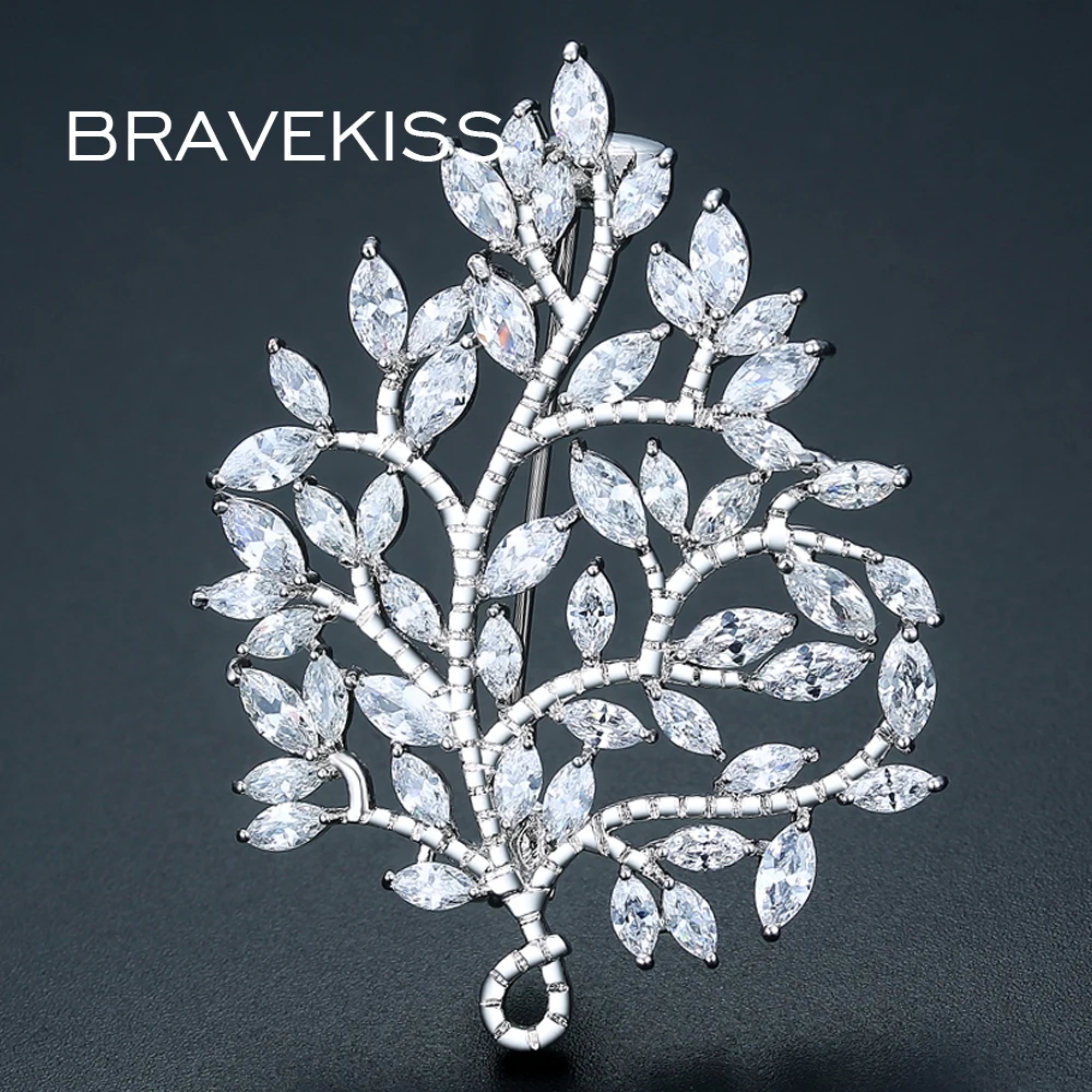 BRAVEKISS Броши с большим деревом для платьев белая темно синяя брошь фианитом Femme Bijoux