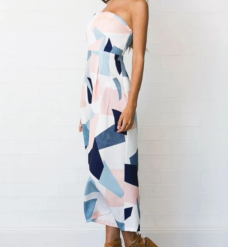 2017 Brief Lady Strapless Geometric Print Calf-Length Jumpsuits | Женская одежда