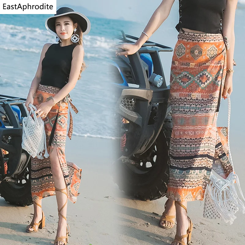 Eastaphrodite Boho разрез с цветочным принтом женские юбка пикантные пляжные длинная