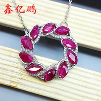 925 silver with natural ruby pendant female the horse eye shape 3 x6mm
