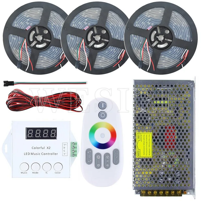 DC5V 5 м/10 м/15 м/20 м/25 м/30 м 150 светодиодный s WS2812B адресуемый светодиодный пиксельный водонепроницаемый+ пульт дистанционного управления музыкой+ комплект питания